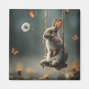 Whimsische Szene eines süßen Babykaninchens auf ei Magnet