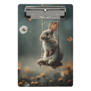 Whimsische Szene eines süßen Babykaninchens auf ei Mini Klemmbrett