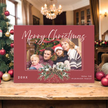 Whimsische Tannenzapfen-Familienfoto-Weihnachtskar