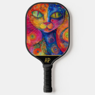 *~* Whimsische verrückte Katze AN1 Fröhliche Farbi Pickleball Schläger