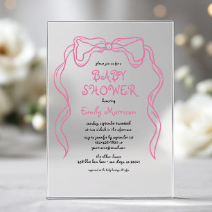 Whimsische verrückte rosa Schleife Baby-Party Acryleinladungen