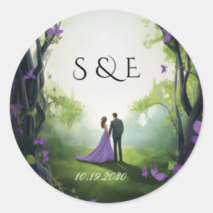 Whimsische verzauberte Gartenhochzeitsaufkleber Runder Aufkleber