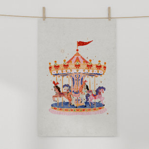 Whimsische Vintage-Karussell-Wasserfarbe Poster