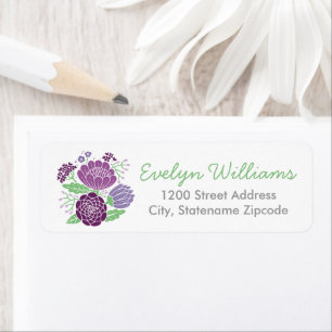 Whimsische violette Blumen-Hochzeit-Rücksendeadres