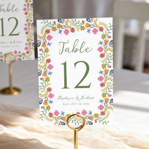 Whimsische Volkskunst Florale Hochzeit Tischnummer