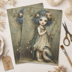 Whimsische Waldfee- und Zaunkönig-Porträtkunst Seidenpapier