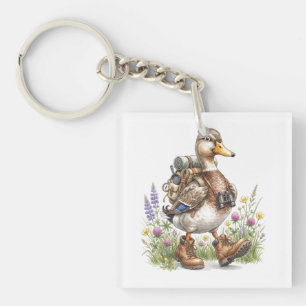 Whimsische Wandervogel-Illustration mit Rucksack  Schlüsselanhänger