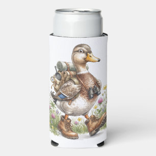 Whimsische Wandervogel-Illustration mit Rucksack Selters Dosenkühler