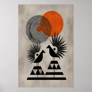 Whimsische Wandkunst Vogelhaus Moderne Stammesvöge Poster