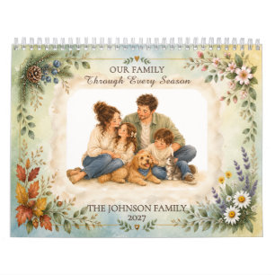 Whimsische Wasserfarbe-Familienerinnerungen Vier J Kalender