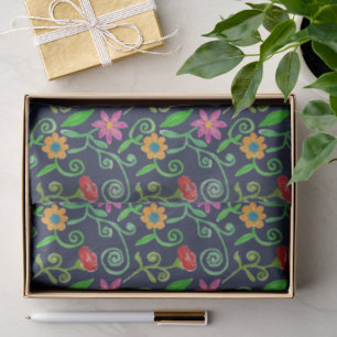 Whimsische Wasserfarbe-Floral Navyblau Seidenpapier
