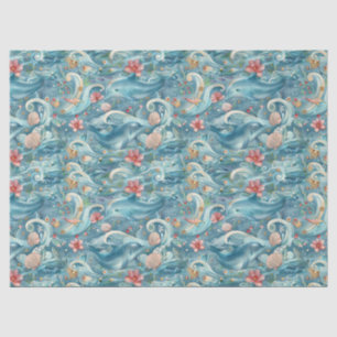 Whimsische Wasserfarbe Florale Delfine Decoupage Seidenpapier