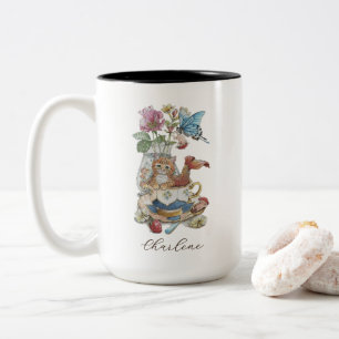 Whimsische Wasserfarbe-Purrmaid-Teetassen-Blumen Zweifarbige Tasse