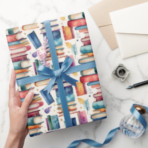 Whimsische Wasserfarben-Bücher Bibliothek Lesen Geschenkpapier