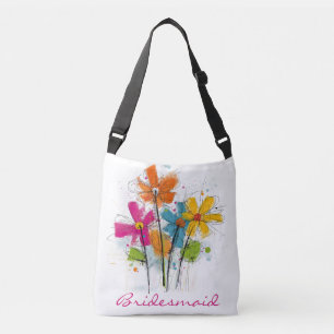 Whimsische Wasserfarben-Wildblumen-Brautjungfer Tragetaschen Mit Langen Trägern