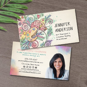 Whimsische Watercolor- und Stift-Kunsttherapeutin  Visitenkarte