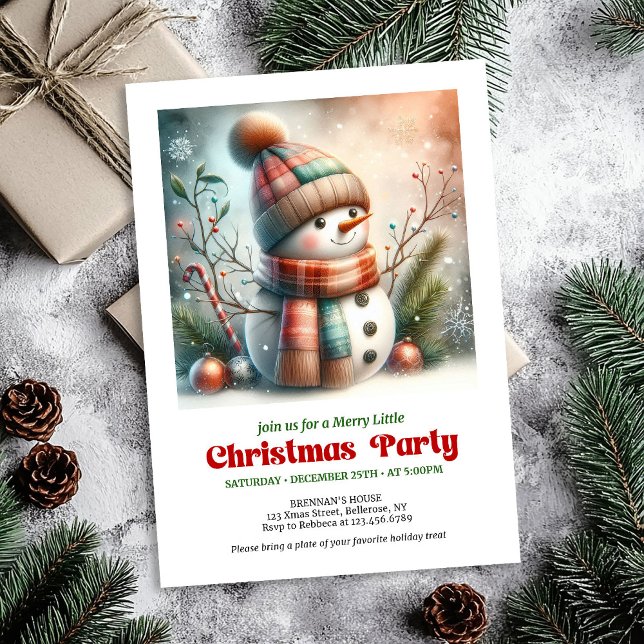 Whimsische Weihnachts-Schneemann-Einladung editier Einladung (Whimsical Christmas snowman invitation editable holiday joy

)