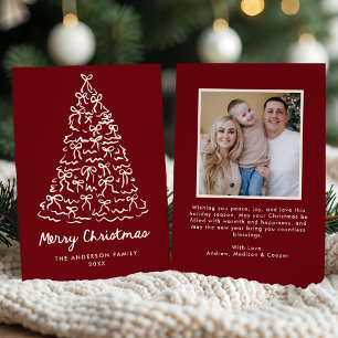 Whimsische Weihnachtsbaumschleifen Cranberry Foto Feiertagskarte