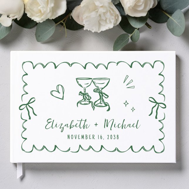 Whimsische wellenförmige Rahmen-Handzeichnung Hoch Gästebuch (Whimsical Wavy Frame Hand Drawn Wedding Guest Book)