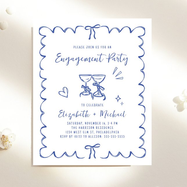 Whimsische wellenförmige Rahmen-Hochzeitsankündigu (Whimsical Wavy Frame Engagement Party Invitation)