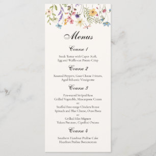 Whimsische Wiesenhochzeit mit Wildblumen Menükarte