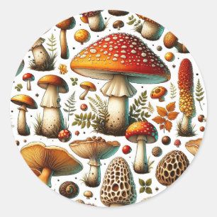Whimsische Wilde Pilze Runder Aufkleber