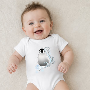 Whimsische Winter-Pinguin-Art-Nouveau-Schneeflocke Baby Strampler