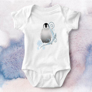 Whimsische Winter-Pinguin-Art-Nouveau-Schneeflocke Baby Strampler