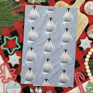 Whimsische Winter-Pinguin-Art-Nouveau-Schneeflocke Geschirrtuch