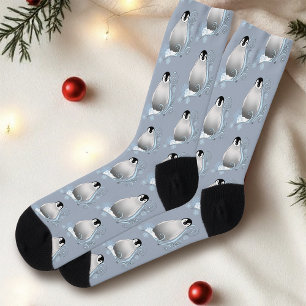 Whimsische Winter-Pinguin-Art-Nouveau-Schneeflocke Socken