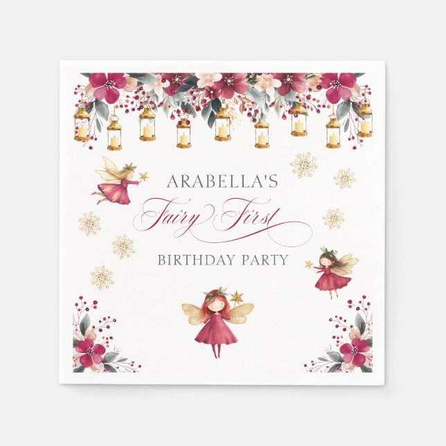 Whimsische Winterfee zum ersten Geburtstag Serviette (Vorderseite)