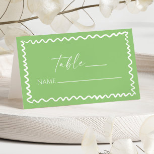 Whimsische Zitrus-Grüne Wellenrand-Hochzeit Platzkarte
