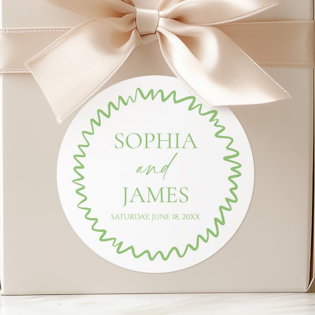 Whimsische Zitrus-Grüne Wellenrand-Hochzeit Runder Aufkleber (Von Creator hochgeladen)