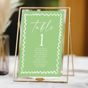 Whimsische Zitrus-Grüne Wellenrand-Hochzeit Tischnummer