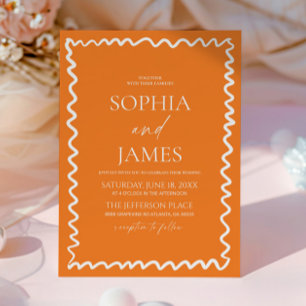 Whimsische Zitrus-Orange-Wellige-Rand-Hochzeit Einladung
