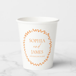 Whimsische Zitrus-Orange-Wellige-Rand-Hochzeit Pappbecher