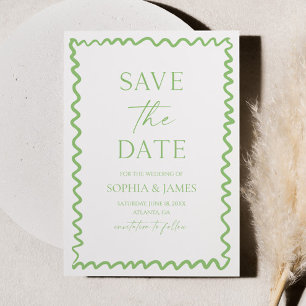 Whimsische Zitrusgrüne Wellige Rand Hochzeit Save The Date