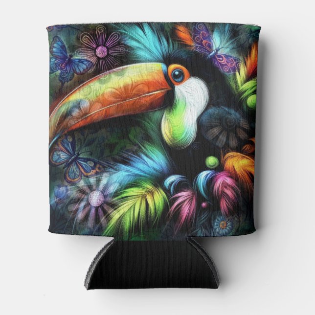 Whimsischer Abstrakt Toucan Bird Toucans Aquamarin Dosenkühler (Vorderseite)