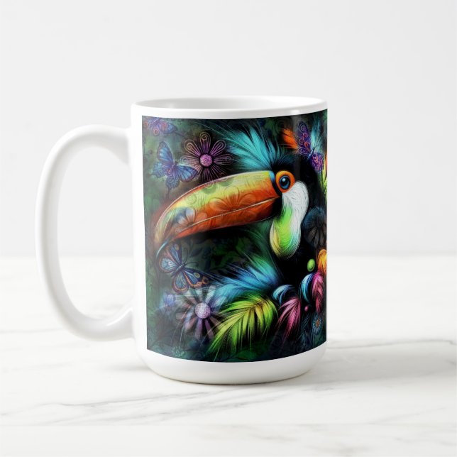 Whimsischer Abstrakt Toucan Bird Toucans Aquamarin Kaffeetasse (Links)