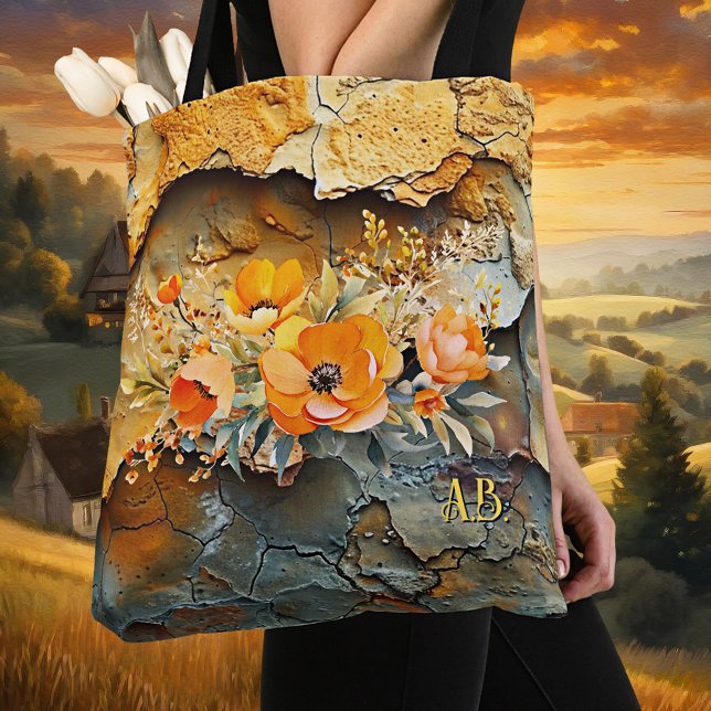 Whimsischer Abstrakter Blumenherbst (Tote bag featuring a colorful whimsical abstract design with orange flowers - fall - autumn)