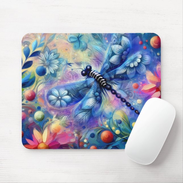 Whimsischer Abstrakter Libellenfliege Aquamarin Bl Mousepad (Mit Mouse)