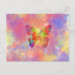Whimsischer Abstrakter Schmetterling Regenbogen Wa Postkarte