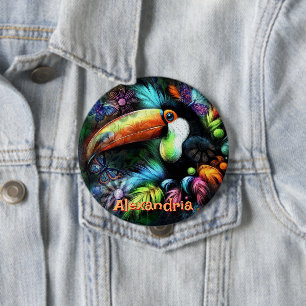 Whimsischer abstrakter Tukane-Vogel personalisiert Button