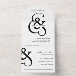 Whimsischer Ampersand | Schwarz-Weiß-Hochzeit All In One Einladung