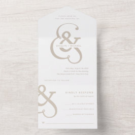 Whimsischer Ampersand | Weiße und beige Hochzeit All In One Einladung