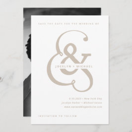 Whimsischer Ampersand | Weißes und Beige Foto Zurü Save The Date