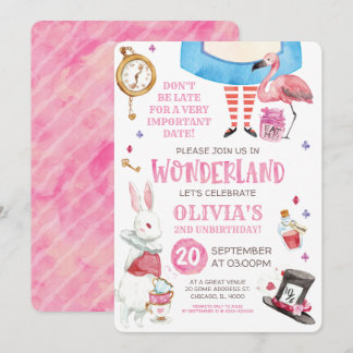 Whimsischer Aquarell Alice im Wunderland Geburtsta Einladung
