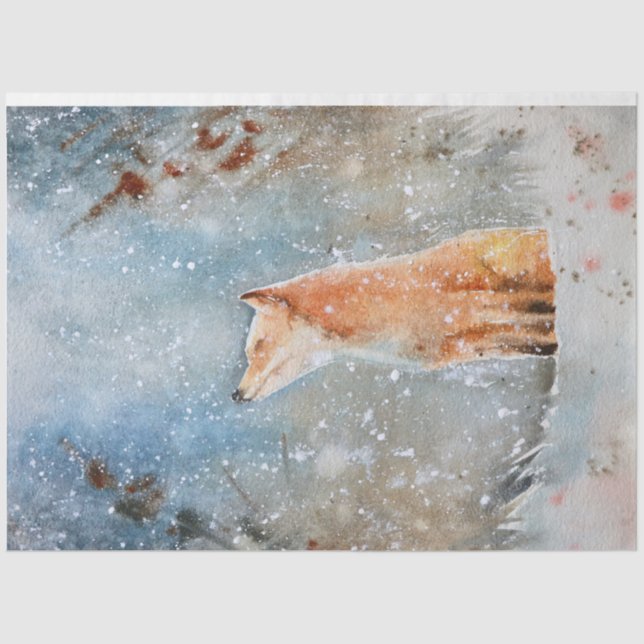 Whimsischer Aquarellfox im Schneewald Weihnachten Seidenpapier (Vorderseite)