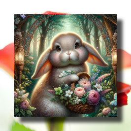 Whimsischer Art Nouveau Woodland Osterhase Feiertagskarte