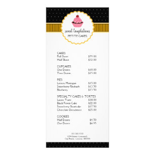 Whimsischer Bäckerei Cupcake Gelbe Preisliste Werbekarte